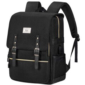Roynes Vintage Inspired Black Daypack Backpack Laptop Bag
